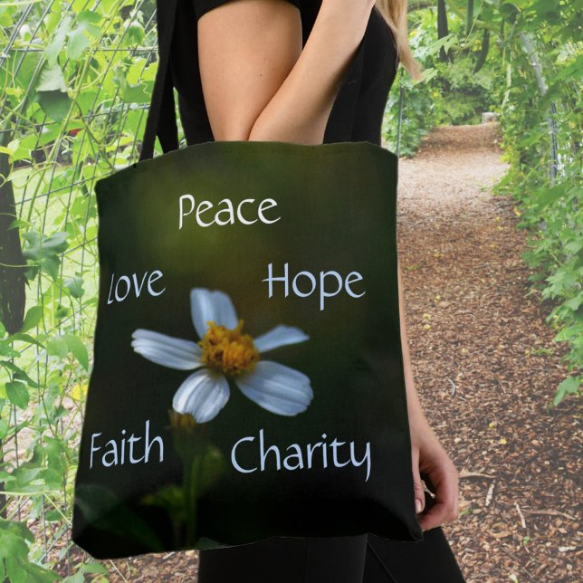 Bolso De Tela Daisy Peace Love Hope Faiity Charity Floral Green (Subido por el creador)