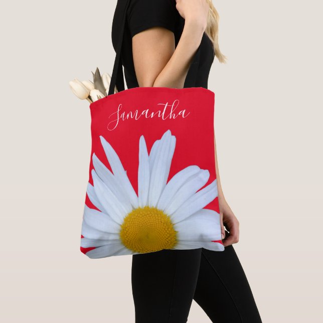 Bolso De Tela Daisy Photo Red Elegant White Script Tote Bag (Detalle)