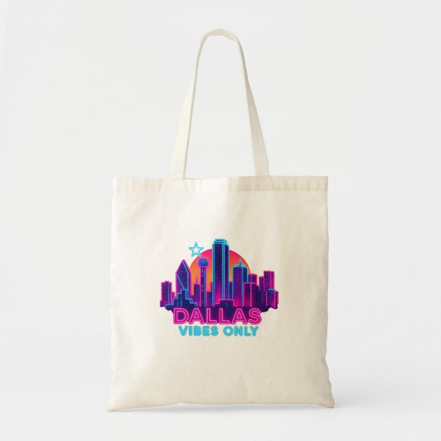 Bolso De Tela Dallas Vibes Only – Neon Skyline 1980s Synthwave A (Frente)