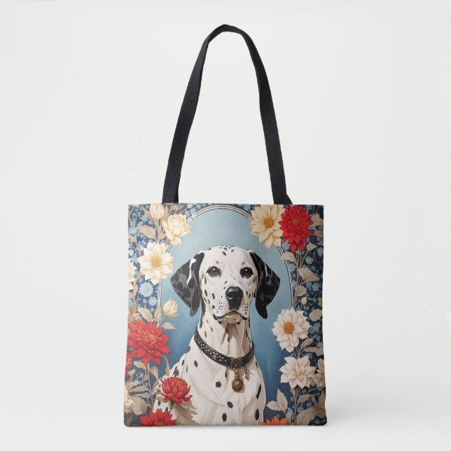Bolso De Tela Dálmata elegante con flores de dalia (Anverso)
