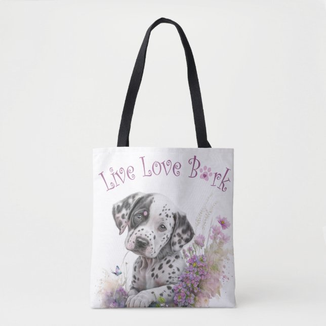 Bolso De Tela Dalmatian Dog Mom Floral (Anverso)