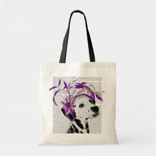 Bolso De Tela Dalmatiano Con Fascinador Púrpura
