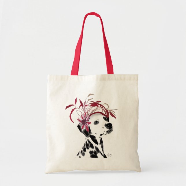 Bolso De Tela Dalmatiano Con Fascinador Rojo (Frente)