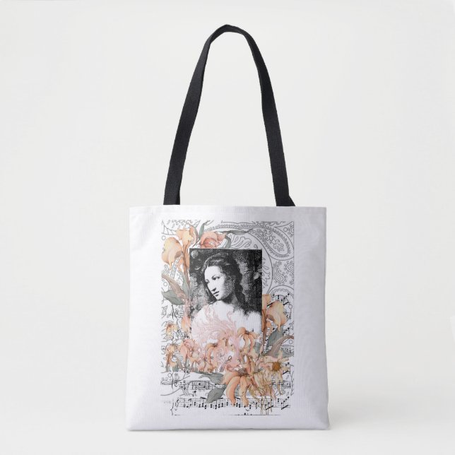 Bolso De Tela Dama con flores (Anverso)