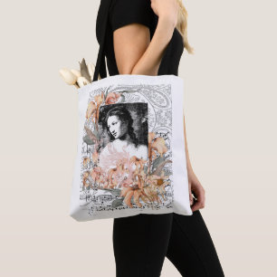 Bolso De Tela Dama con flores