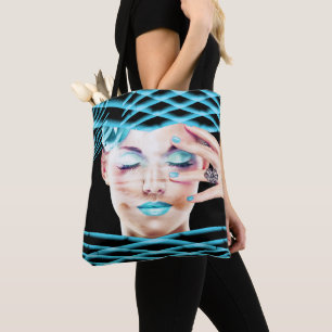 Bolso De Tela Dama con ojos de maquillaje azul cerrado soñando