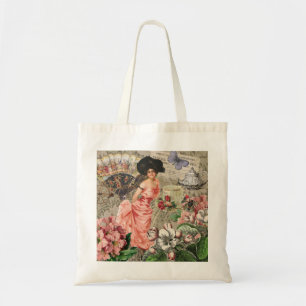 Bolso De Tela Dama de Café Mujer Victoriana Rosa Vestido Rico