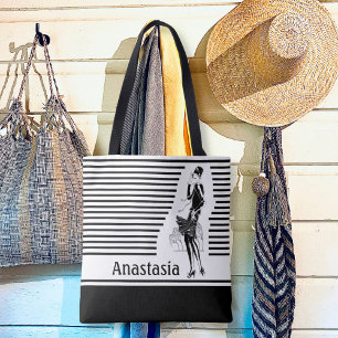 Bolso De Tela Dama de época en blanco y negro
