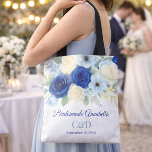 Bolso De Tela Dama de honor azul real marfil boda