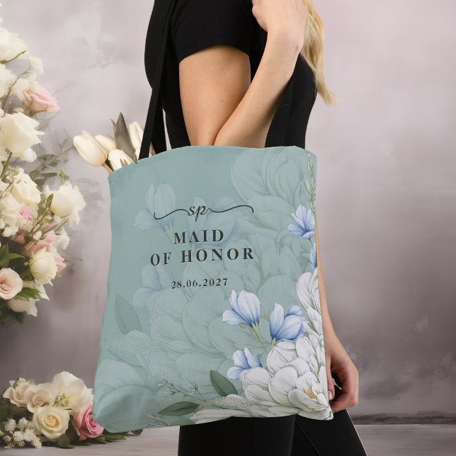 Bolso De Tela Dama de Honor | Boda en Verde Salvia y Floral (Subido por el creador)