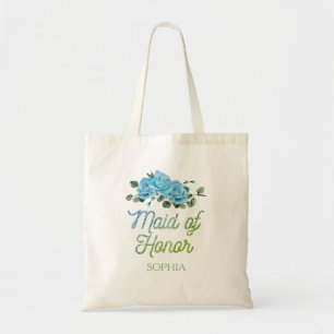 Bolso De Tela Dama de Honor Bodas Únicas Rosas Azules Rústicas