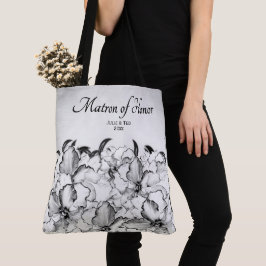 Bolso De Tela Dama de Honor Carbón Floral con Fecha de Novia y N