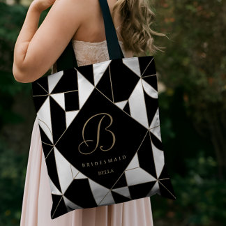Bolso De Tela Dama de honor con monograma geométrico en negro, b