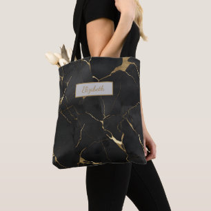Bolso De Tela Dama de honor con remolino de mármol negro y oro m