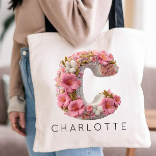 Bolso De Tela Dama de honor Coqueta Floral Letra C Nombre Pers