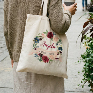 Bolso De Tela Dama de honor de corona floral azul rosa borgoña