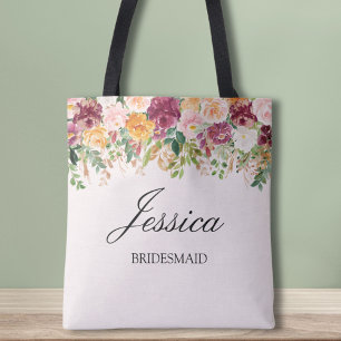 Bolso De Tela Dama de Honor de jardín de rosas de acuarela con m