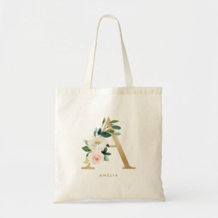 Bolso De Tela Dama de honor de monograma floral de peonía A en o