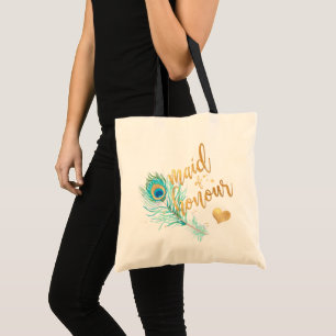 Bolso De Tela Dama de honor de PixDezines Pavo Real/Letra Dorada