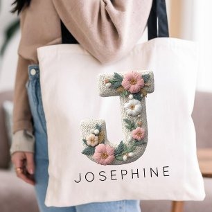 Bolso De Tela Dama de honor   Efecto de bordado floral con nombr