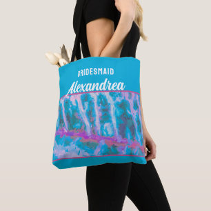 Bolso De Tela Dama de Honor Elegante Personalizada Acuarela Azul