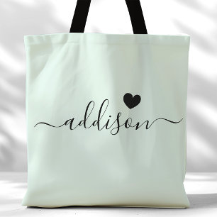 Bolso De Tela Dama de honor escritura moderna corazón menta páli