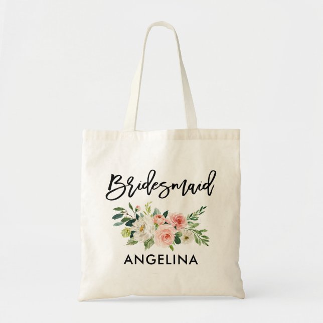 Bolso De Tela Dama de honor floral blanca del cepillo del rosa (Frente)