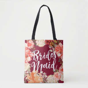 Bolso De Tela Dama de honor floral borgoña