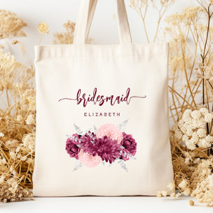 Bolso De Tela Dama de honor floral burdeos rosa guión