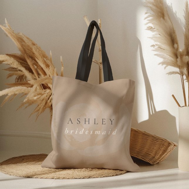 Bolso De Tela Dama de honor floral de acuarela rosa (Beautiful subtle watercolor flower custom name bridesmaid wedding tote bag.)