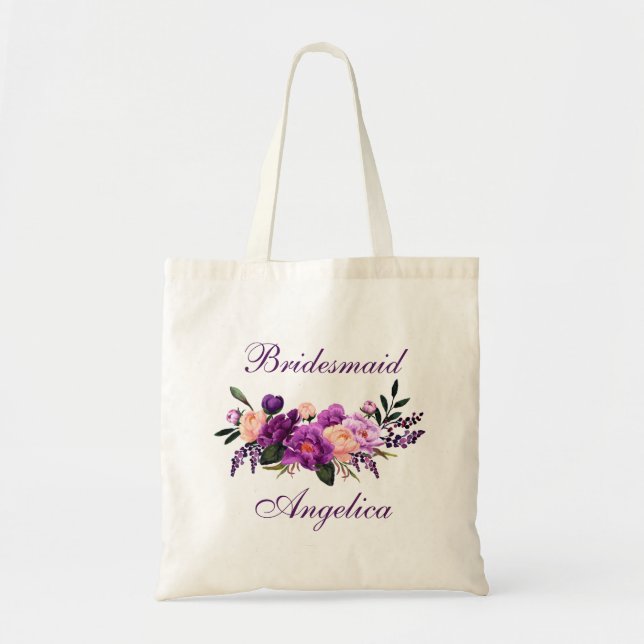 Bolso De Tela Dama de honor floral púrpura ultravioleta (Frente)