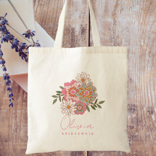 Bolso De Tela Dama de honor floral retro script minimalista mode