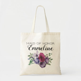 Bolso De Tela Dama de Honor Floral Verde Púrpura Ciruela