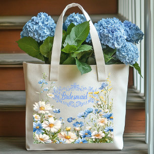 Bolso De Tela Dama de Honor Flores Amarillas Azules Blancas 