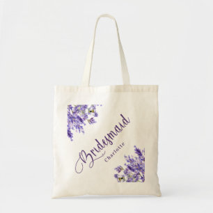 Bolso De Tela Dama de honor flores lavanda violeta escritura bod