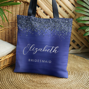Bolso De Tela Dama de Honor Metalizado Azul Marino Escritura