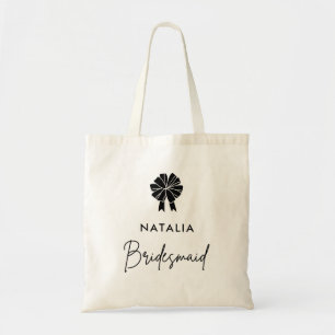 Bolso De Tela Dama de honor minimalista con lazo negro y letra s