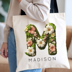 Bolso De Tela Dama de honor   Monograma de jardín rústico del Dí