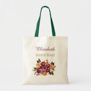 Bolso De Tela Dama de honor nupcial floral de los rosas del vino