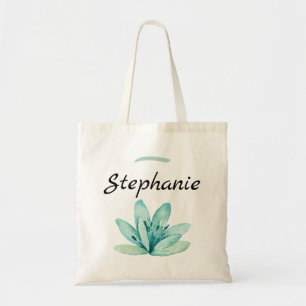 Bolso De Tela Dama de honor personalizada floral verde azulada