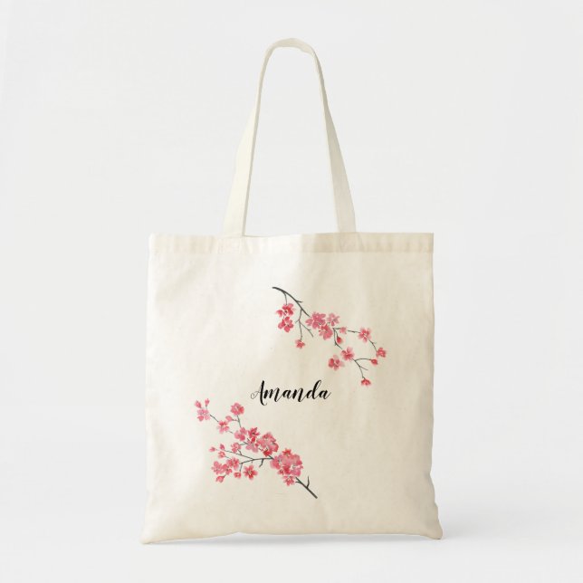 Bolso De Tela Dama de honor personalizada Pink Sakura (Frente)