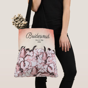 Bolso De Tela Dama de honor rosa vintage floral con fecha de nov