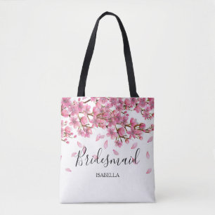 Bolso De Tela Dama de honor rosada de las flores de cerezo