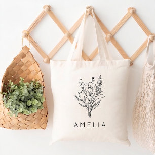 Bolso De Tela Dama de honor Rústico Personalizado Nombre Floral