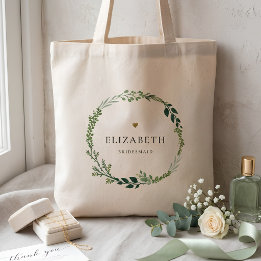 Bolso De Tela Dama de honor verde y dorado de salvia floral