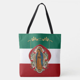 Bolso De Tela Dama Española de Guadalupe Bandera Mexicana Religi
