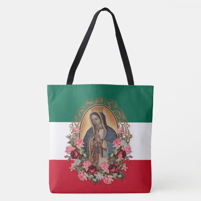 Bolso De Tela Dama Española de Guadalupe Bandera Mexicana Religi (Anverso)
