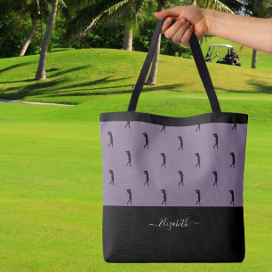 Bolso De Tela Dama Golfista Patrón de nombre personalizado Púrpu