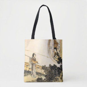 Bolso De Tela Dama japonesa en la ventana de la luna impresión v