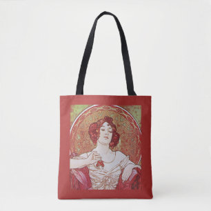 Bolso De Tela Dama Rubí Vintage Rojo Art Nouveau Alphonse Mucha